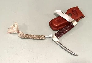 Vintage Camillus Sailing Jig Stag Rigging Folding Pocket Knife Leather Case - Picture 1 of 12
