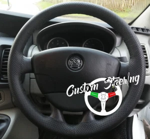 FOR VAUXHALL VIVARO BUSINESS PERFORATED LEATHER STEERING WHEEL COVER DOUBLE STCH - Picture 1 of 4