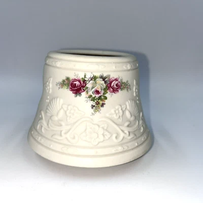 Small Candle Jar Shade Topper White Ceramic Porcelain Purple Floral Cabbage Rose - Image 1 of 4