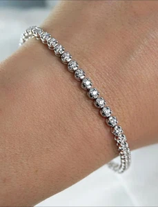 Women's Birthday Gift Natural Diamond Certified Tennis Bracelets 14k White Gold - Picture 1 of 16