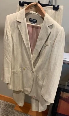 Traje Pantalón Liz Claiborne Bronceado Claro Rayas Talla 14, Blazer Pecho Dble Foto 1 de 2