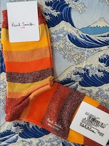 Paul Smith Women Italian Socks Yanika Lurex Stripe Orange J357 OneSize CottonMix - Picture 1 of 5