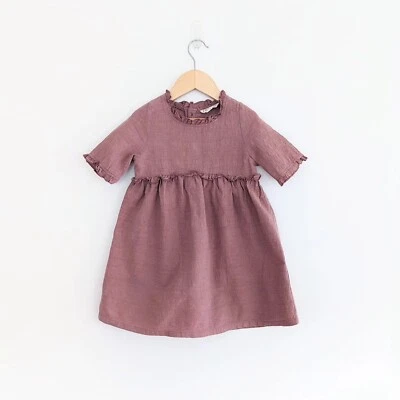 Kids Size 3 Ruffets And Co Dress Texture Linen Cotton Purple Girls - Image 1 of 4