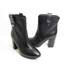 Napoleoni Pebbled Black Leather Heeled Ankle Boots Studded 38 8 Made Italy