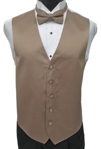 Men's Latte Brown Satin Tuxedo Vest and Bow Tie Fullback Free Shipping - Picture 1 of 3