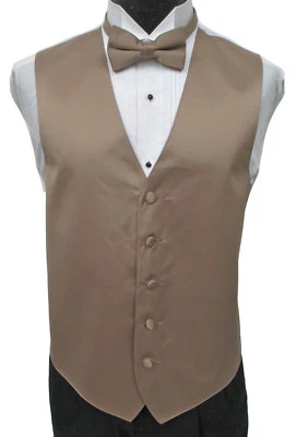 Men's Latte Brown Satin Tuxedo Vest and Bow Tie Fullback Free Shipping - Image 1 of 3