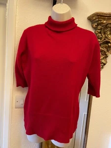 Red blouse top polo short sleeves UK size M, pure cashmere - Picture 1 of 24