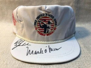 Sombrero de playa de guijarros Phil Mickelson Fuzzy Zoeller Mark O'Mera firmado 1992 US Open - Imagen 1 de 9