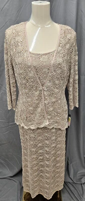 Maxi Vestido R&M Richards Mocha Encaje Lentejuelas Sin Mangas con Chaqueta Boda Talla 12 Nuevo con Etiquetas Foto 1 de 4