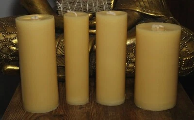 CHOOSE YOUR PILLAR SIZE 100% PURE BEESWAX Organic Candles Cotton Wick Honey Bees - Image 1 of 4