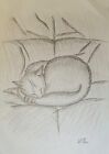 Signiertes A4 handgefertigtes schlafende Katze Portrait zum verkaufen
