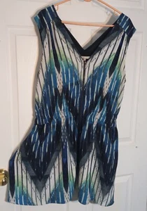 Rachel Rachel Roy Womens Blue Watercolor Zip Front Dress Size XXL Sleeveless - Picture 1 of 11