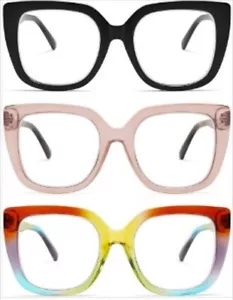3 Pack Retro Oversized Square Reading Glasses Women Blue Light Blocking Readers - Picture 1 of 12