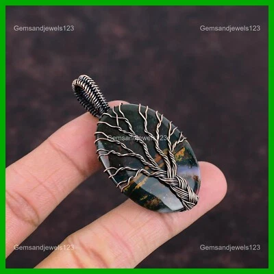 Piedra de sangre árbol de la vida y alambre envuelto colgante de compromiso joyería cobre Foto 1 de 4