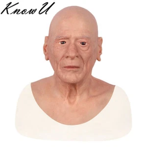 Halloween Old Man Headgear Realistic Silicone Masquerade Full Head Tricky Props - Picture 1 of 12