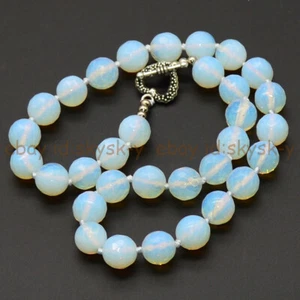 White Opal 8/10/12/14mm Faceted Round Gemstone Beaded Jewelry Necklace 16-48'' - Picture 1 of 9