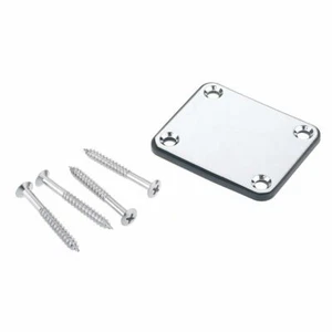 Chrome Guitar Neck Plate for Fender Strat ST Bolt Style with 4 Screw 1 Rubbermat - Picture 1 of 11