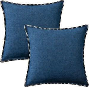 Decorative Outdoor Throw Pillow Covers 24X24 Set of 2, Square Linen Farmhouse Pi - Picture 1 of 8