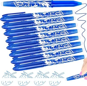 8 Erasable Pens Blue - Eraser Pen Rub Out Pens, Erasable Pen with Eraser, Fricti - Picture 1 of 9