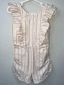 Genuine Kids From Oshkosh Toddler Girls Pink Stripe Metallic Shorts Romper Sz 2T - Picture 1 of 6