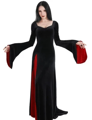 Disfraz QRT Morticia Addams, Maxi Vestido Mujer Terciopelo, Bruja Gótica Lon De Colección... Foto 1 de 4