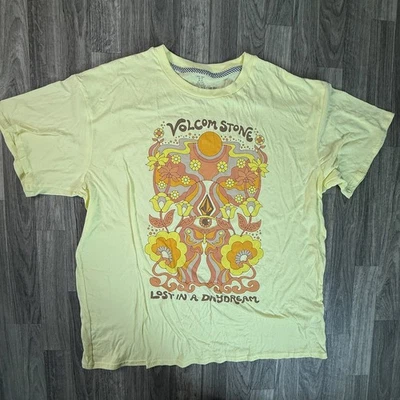 Volcom Stone “Lost In A Daydream” Yellow Graphic Tee Surf Skate Vintage Print - Image 1 of 4