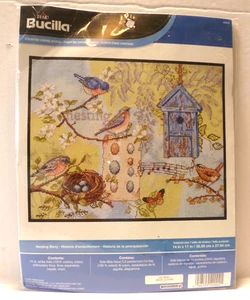 Bucilla Counted Cross Stitch #49002 Nesting Story 14"x11" Kit Birds Nest - Picture 1 of 3