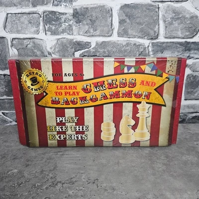 Retro Games Chess & Backgammon Wooden Pieces Board Game New Sealed - Image 1 of 4
