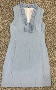 Lilly Pulitzer Adeline Dress Shoreley Blue White Lucky Seersucker Stripe Size 2 - Picture 1 of 17