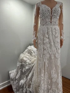 Morilee Wedding Dress Lace Nude A-Line Elegant Sz 12 Long Sleeve Buttons - Picture 1 of 15