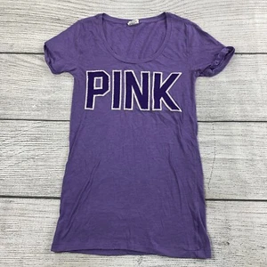 Pink by Victoria Secret Women Size X- Small Logo Short Sleeve Shirt - Purple - Picture 1 of 6