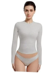 Long Sleeve Shirts for Women Crewneck Basic Tees T Shirts Fitted Small Gray - Picture 1 of 6