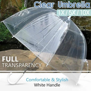 Up to 10 Clear Dome Umbrella Wedding Rain Transparent Parasol Handle Waterproof - Picture 1 of 12