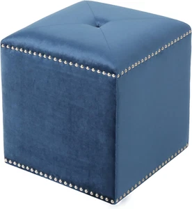 Allen Glam Velvet Ottoman, Cobalt - Picture 1 of 12