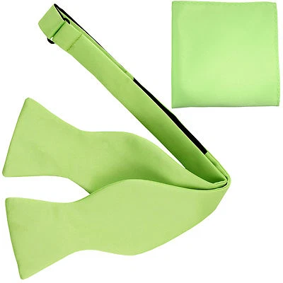 Nuevo conjunto de pajarita y pañuelo formal liso 100 % poliéster para hombre verde lima Foto 1 de 3