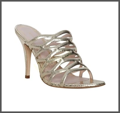 Novo na caixa Elie Tahari* ouro champanhe cobra couro em relevo slides Leann tamanho 8,5 - Imagem 1 de 3