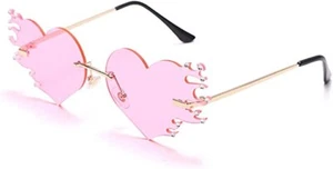 Pink Melting Flame Heart Sunglasses Rimless Glasses Womens, Summer Lover - Picture 1 of 3