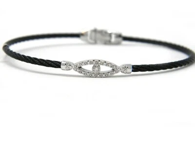 ALOR 18k White Gold Diamond Evil Eye with Black Colored Steel Bracelet NWT - Image 1 of 4