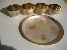 Vintage Soviet Russian Silver Gilt Niello Vodka/Wine Cups and Tray USSR