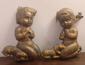 VNTG Wall Art Display Copper Prayer Boy & Girl Angel MCMLXXVII 7496 Dart Homco  - Picture 1 of 4