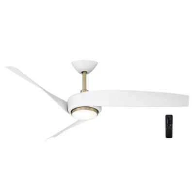 HAMPTON BAY Tudor 56 in. Brushed Gold & White Ceiling Fan w/ LED Light Remote - Image 1 of 2