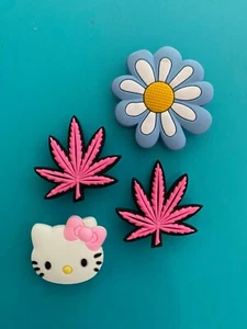 4 Shoe Charms Garden Holey Clogs Kitty Weed Pot Leaf Pin Plug Accessory For Croc - Picture 1 of 8