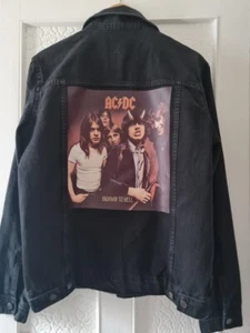 Vintage Look AC/DC Inspired Customized Patches Washed Black Denim Vintage AC DC - Picture 1 of 2