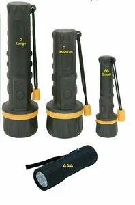 UK Battery Rubber Body Heavy Duty LED Torches small to large shockproof tough . - Picture 1 of 22