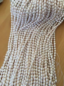 5,5-6,5 mm óvalo perlas cultivadas auténticas hebra perlas de agua dulce joyería collar - Imagen 1 de 1