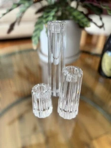 Tiffany & Co Etched Crystal Cylindrical Candle Stick Holders 2.5”, 5"and 8" - Picture 1 of 9