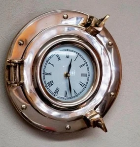 9" Brass Porthole Clock ~ Ship Porthole Clock~ Nautical Navigation Marine Clock - Picture 1 of 1