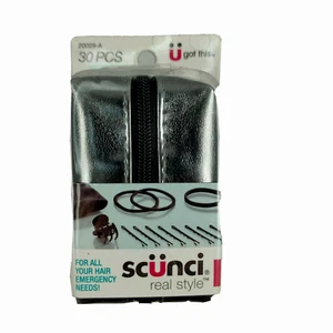 Scunci 30-teiliges Reise-Haarschmuckset mit grauer Tasche Polybänder Haarnadeln Clips - Bild 1 von 5