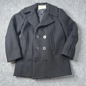 Vtg Navy Pea Coat MP72132 Black Wool Mens 34 Button Up Military Coat Made In USA - Picture 1 of 6