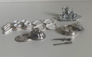 Vintage Dollhouse Miniature Silver Metalware + Pewter Place Settings 24-pc Lot - Picture 1 of 11